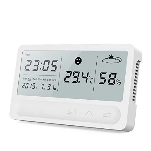 bulrusely Termometro Digitale, Touch Screen LCD Temperatura Interna E Igrometro con Sveglia, Stazione Meteorologica Domestica Ricaricabile