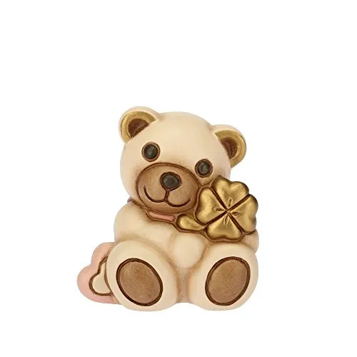 THUN Teddy con Quadrifoglio Rosa-Ceramica-h 5,4 cm, 19 x 14,5 cm