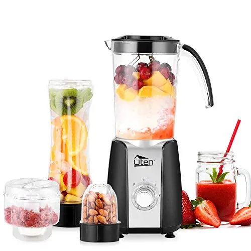 Frullatore Smoothie, Uten 5-in-1 Mini Blender Juicer, Frullatore per Frutta e Verdura, Frullatore Portatile con 2 Lame in Acciaio Inox e Bottiglie in Tritan per Sport, Viaggi, Senza BPA