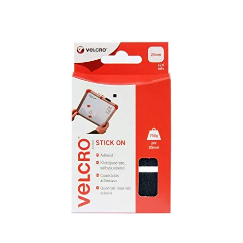 VELCRO Brand Quadrati riapribili adesivi 25mm x 24 Nero