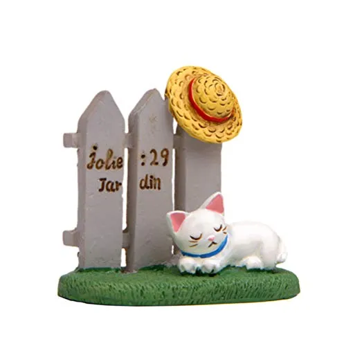 Garneck Figurina Gatto in Miniatura Recinzione Dormire Gattino Cappello Mini Fata Giardino Statua del Fumetto Modello per La Decorazione della Casa delle Bambole Giardino Regalo Casa