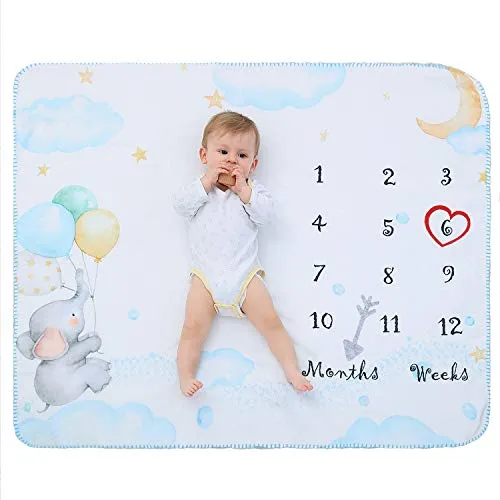 Mensile Coperta Neonato Copertina Neonati pile bambino Regalo Neonato Super Morbido E Soffice Materiale Antiallergico Bianco 120 * 100cm (Elefante)