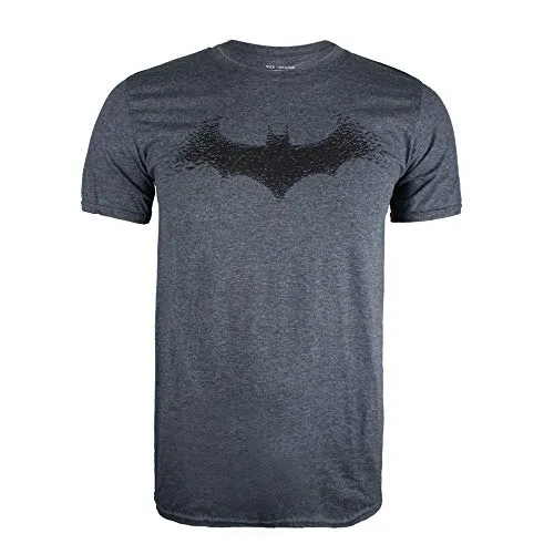 DC Comics Batman-Bat Logo T-Shirt, Grigio (Dark Heather Dkh), Large Uomo
