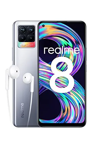 realme 8 Smartphone, Quad camera da 64 MP con AI, Display Super AMOLED da 6.4”, Ricarica rapida da 30W, Grande batteria da 5.000mAh, Dual Sim, NFC, 8+128GB, Silver