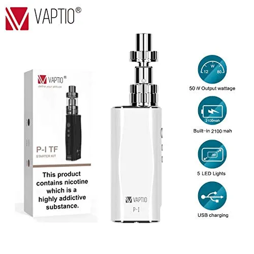 Vaptio P1 kit 50W 2100mAh Starter Kit sigaretta elettronica, serbatoio di riempimento inferiore da 2 ml No E Liquid No Nicotine (p1 kit bianco)