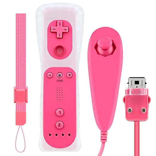 OSTENT Telecomando per sensore di movimento + Wired Nunchuck Combo compatibile per console Nintendo Wii Colore rosa