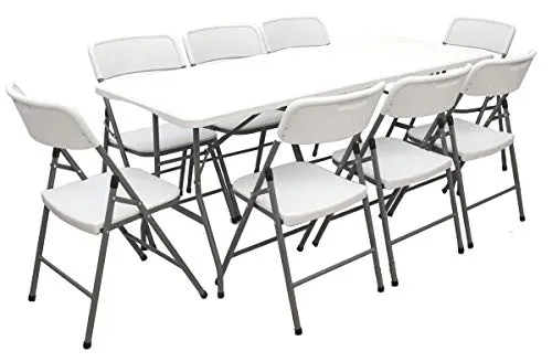 AMANKA Set di Mobili Giardino - Tavolo da 180 cm con 8 Sedie Gruppo di Seduta Pieghevole Impermeabile