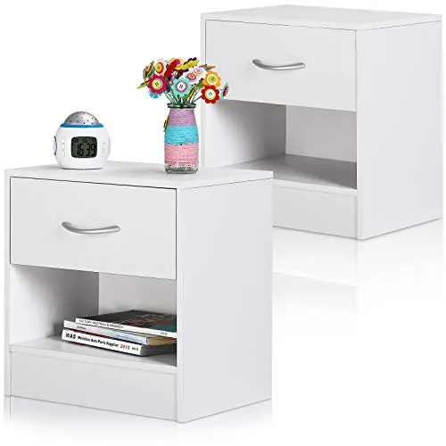 Deuba Set 2 Comodini con cassetto e ripiano d' appoggio 41x39x28 cm Legno Coppia di comò da Notte Camera da Letto Bianco