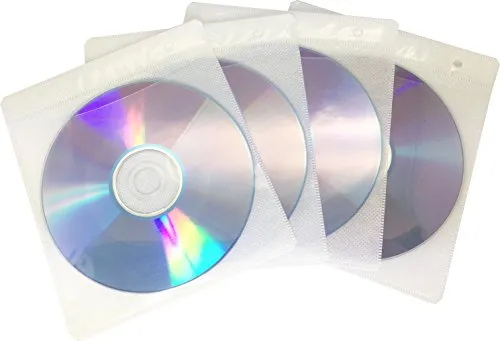 Energmix® - Copertina porta CD/DVD con fori per raccoglitore ad anelli, confezione da 100 per 200 CD, colore: Bianco