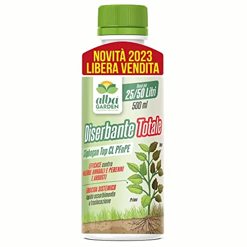 Albagarden - Diserbante Totale Glifosate Gliphogan Top Erbicida Per Diserbo Erbacce Ad Azione Disseccante Seccatutto Disserbante Per Gramigna A Base di Glifosato Glyphosate Libera Vendita x 500 Ml