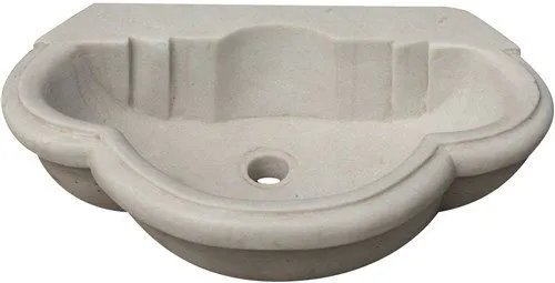 Lavandino con Foro di Scarico Rettangolare Classico Elegante Lavello Lavabo Acquaio Arredo Bagno da appoggio da Esterno da Giardino in Marmo Finitura Colore Bianco Anticato L57XPR37XH16 CM