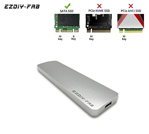 EZDIY-FAB USB-C M.2 SATA SSD Caso Esterno con Type C + Type A Cavo,M.2 Enclosure USB 3.1,NGFF SATA Based Key,M.2 Custodia SSD per Dischi Rigidi Hard Drive,Compliable con NGFF M.2 2230/2242/2260/2280