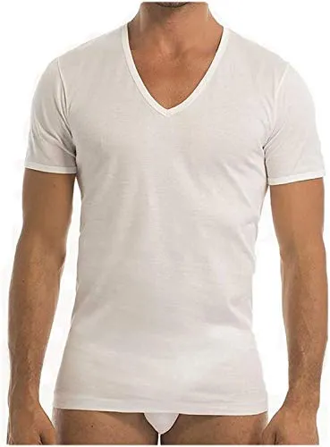 GARDA 3 t-Shirt Filo di Scozia Scollo a Punta 0036 100% Cotone (6, Bianco)