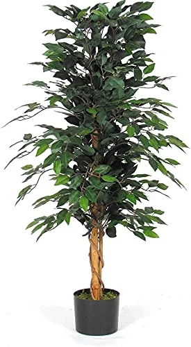 Ficus Benjamin Verde Pianta Finta Albero Artificiale da Arredo Idoneo uso Esterno Resistente ai Raggi U.V. Certificato TUV Alto 125 cm