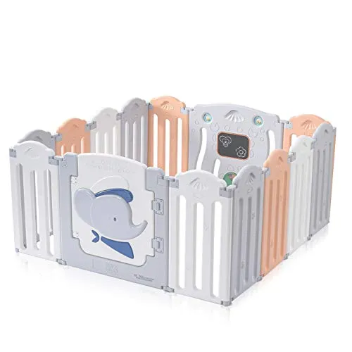 Baby Vivo Box Bambini Recinto Cancelletto Pieghevole Sicurezza Barriera Giochi Protezione 14 Elementi in Grigio, Bianco, Arancione - Capitano Benjamin