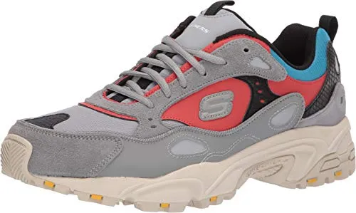 Skechers Men's Stamina-CONTIC Trainers, Grey (Gray & Red Gray Leather/Pu/Blue Mesh/Black Trim Gymt), 8 (42 EU)