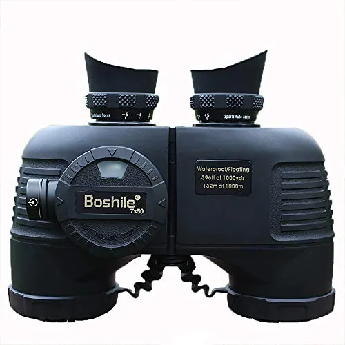 WBOSHI 7x50 Binocolo Marino per Adulti, Impermeabile HD con Bussola a telemetro BAK4 Prisma Fogproof Leggero per Navigazione Birdwatching Caccia Concerti Canottaggio Campeggio