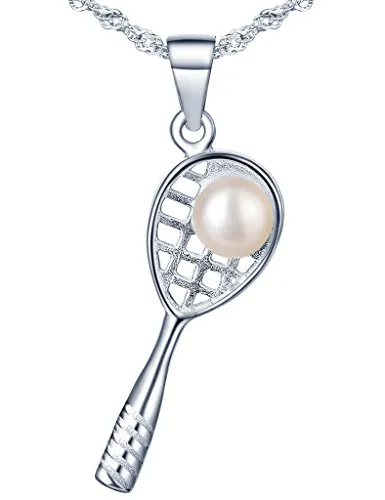 Yumi Lok in argento Sterling 925 Perle Racchetta da Tennis Ciondolo Collana Catena con ciondolo per donna ragazza tennis amante