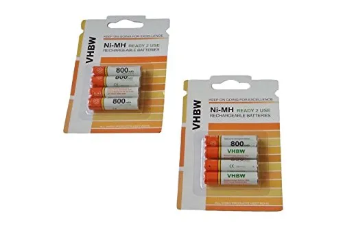 vhbw 8 x AAA, Micro, R3, HR03 Batteria 800mAh compatibile con Siemens Gigaset A510 Duo, A600A, A400, A420, A580, A585