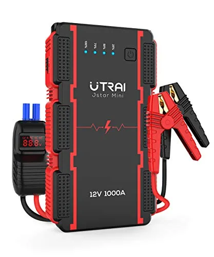 UTRAI Avviamento di Emergenza per Auto 1000A 13000mAh (Motori Fino a 6.0L Benzina/ 4.5L Diesell) Jump Starter e Smart-Clip Power Bank para Motocicleta, lámpara LED Grande