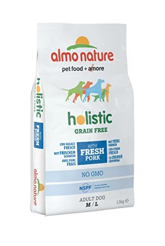 almo nature Holistic Grain Free M-L con Maiale Fresco - crocchette Premium per Cani Adulti con Carne Fresca - specifico per Cani di Taglia Medium/Large - Privo di Cereali - No OGM - Sacco 12kg