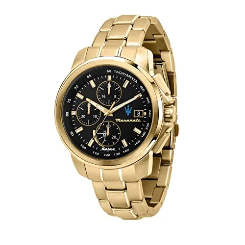 Maserati Orologio Uomo, Collezione SUCCESSO , al Quarzo, Solo tempo, Energia solare, in Acciaio, PVD Oro - R8873645002