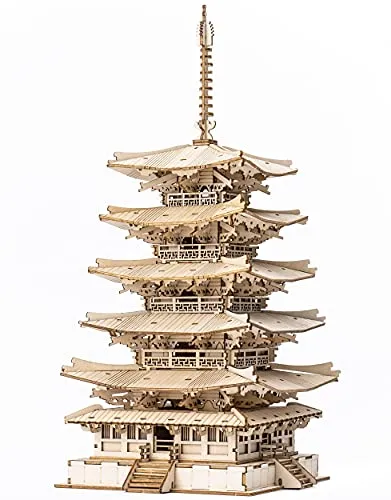 Rolife Puzzle 3D Legno per Bambini e Adulti Modellismo da Costruire Torre Pagoda a cinque pian Kit Modello, 3D Puzzle Five-storied Pagoda