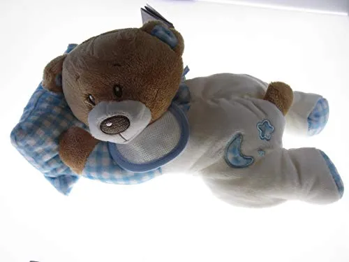 PELUCHE PUPAZZO ORSETTO CON CUSCINO AZZURRO CON BAVAGLIA IN TELA AIDA RICAMABILE