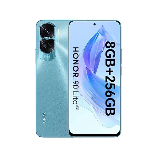 Honor 90 Lite Smartphone 5G, 8GB RAM e 256GB, Display FullView da 6,7 pollici a 90Hz, Fotocamera Tripla da 100MP con Batteria 4500mAh, Dual SIM, Android 13, Cyan Lake