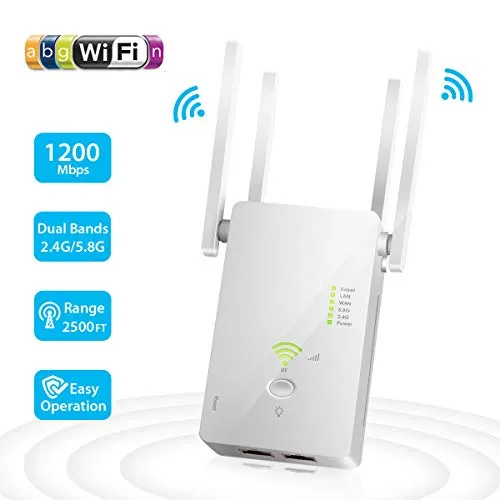 Ripetitore WiFi Wireless, 1200 Mbps Amplificatore Segnale Wi-Fi 5GHz/2.4GHz Range Extender WiFi Portatile Copertura 2500FT Modalità AP/Repeater/Router