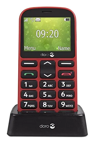 Doro 1360 Telefono Cellulare 2G Dual SIM per Anziani con Fotocamera, Pulsante d'Emergenza e Base per Ricarica [Versione Italiana] (Rosso)