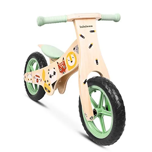 Lalaloom Wild Bike - Bicicletta Equilibrio senza Pedali in Legno, Verde, per Bambini 2 Anni, Baby Balance Bike Walker Altezza Regolabile con Ruote in Schiuma Eva