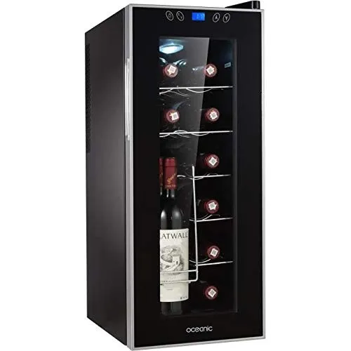 OCEANW OCEACWC12LCD - Cantina per vini - 12 bottiglie - Libera installazione - Classe A - L 26 x H 65 cm - Nero + Cornice d'argento