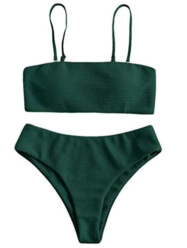 ZAFUL Set Bikini da Donna Imbottito, Sexy Costume da Bagno con Spalline per Spaghetti, Signore Strutturato, a Fascia Swimwear (M, Verde Mare)