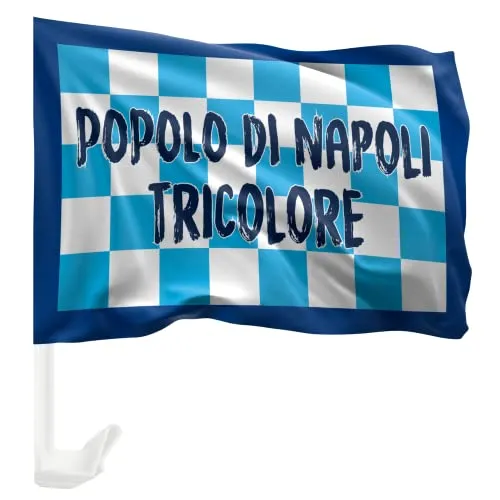 Bandiera Popolo di Napoli 2023 Originale – Bandiera Auto 30x45 cm a Scacchi – Gadget Idea Regalo Tifoso Calcio Originali – Idee Regali Divertenti per Tifosi