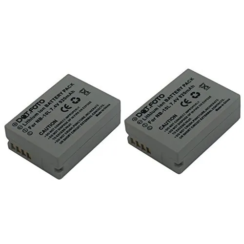 2 x Dot.Foto NB-10L Premium 7.4v / 920mAh Batteria Ricaricabile per Canon PowerShot G1 X, G3 X, G15, G16, SX40 HS, SX50 HS, SX60 HS