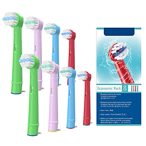 WuYan Testine Ricambio Sostituzione per bambini Oral B Compatibile Testine per Spazzolino Compatibili per Bambini (Multicolore 8Pezzi)