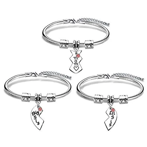 KENYG - Set di 3 braccialetti in argento per madri, figlie, festa della mamma, Natale, donne