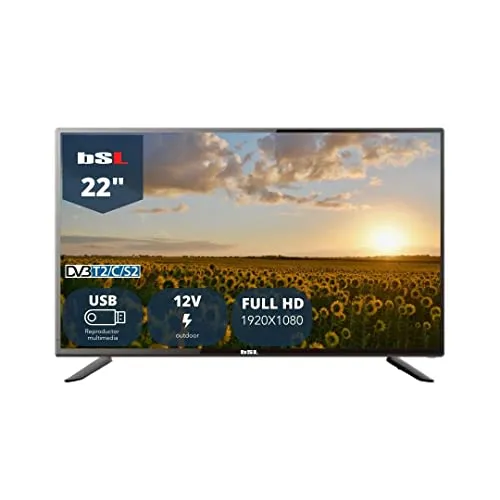 TV 22" pollici BSL-22112V | LED | con USB Lettore multimediale | TDT2 (DVBT2) | Connettore HDMI | 1920 x 1080 | Classe di efficienza energetica F | Tensione di esercizio 12v e 220v