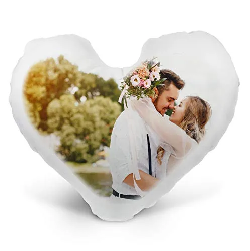 LaMAGLIERIA Cuscino Personalizzato a Cuore con la Tua Foto - 40cmx40cm - Formato Love a Cuore - Bianco - con Imbottitura