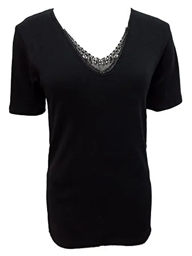 3 t-shirt mezza manica macrame' donna JADEA caldo cotone interlock art. 9202 (4, nero)