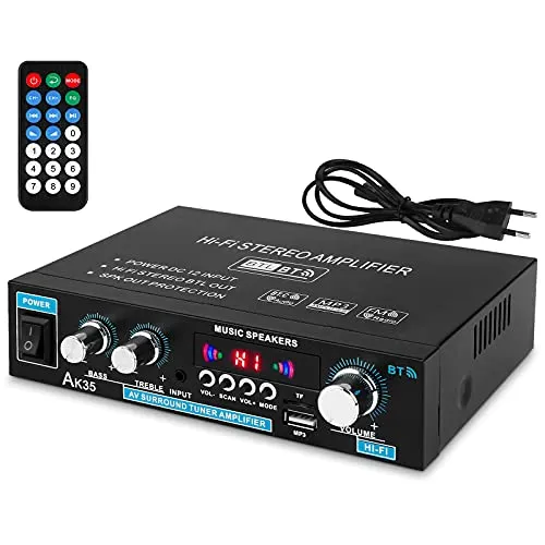 Amplificatore Bluetooth Amplifier Stereo HiFi - Mini amplificatore audio a 2 canali Amplificatore di potenza digitale con sintonizzatore dei bassi alti per PC Home Theater 50WX2 12V