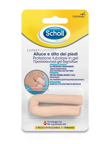 Scholl Protezione Tubolare in Gel per Alluce e Dita dei Piedi, Immediato Sollievo da Pressione e Sfregamento, Protezione per Dita Sensibili, Unghie, Calli e Vesciche, Lavabile, 1 Pezzo Ritagliabile