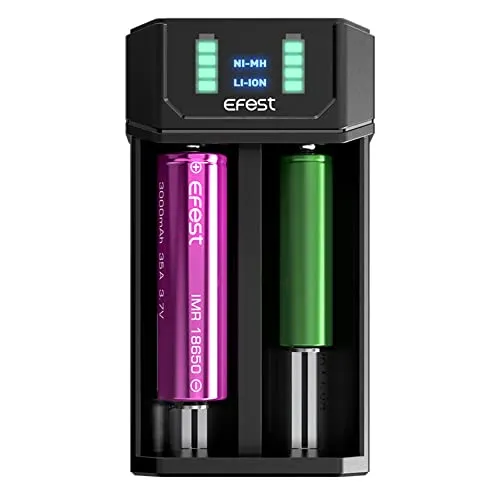 Efest, Caricabatterie Mega USB per batterie AA, AAA, 18650, 21700, doppio slot, veloce, 1 A, per batterie Ni-MH e agli ioni di litio