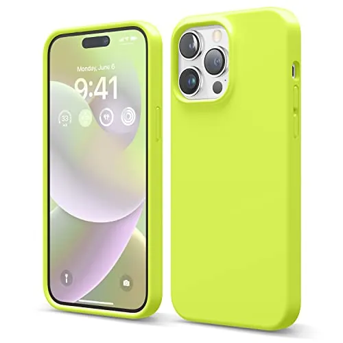 Elago Cover Silicone Liquido Custodia Compatibile con iPhone 14 Pro Max Case (6.7"), Silicone Premium, Protezione - Cover Antiurto a 3 Strati, Custodia Morbida Microfibra Antigraffio (Giallo Neon)