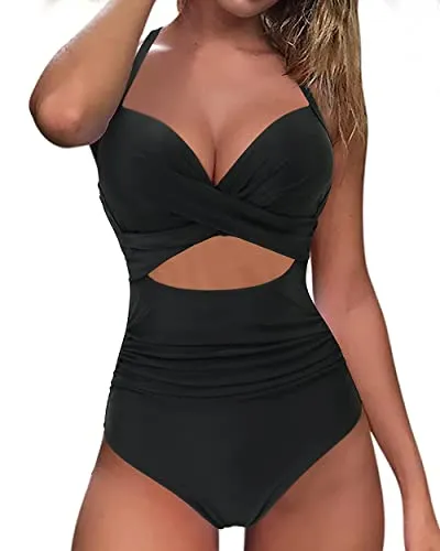 NLAND Costume da Bagno Intero Controllo Pancia Vita Alta Costume da Bagno Donna Un Pezzo Spalline Regolabile Push Up Curvy Costumi Interi Bikini Set Spiaggia Estate(Nero,M)