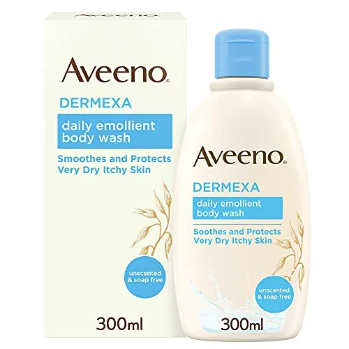 Aveeno Dermexa Daily Emollient Body Wash, deterge e lenisce delicatamente, per prurito molto secco, anche la pelle soggetta a eczema, 300 ml (la confezione può variare)