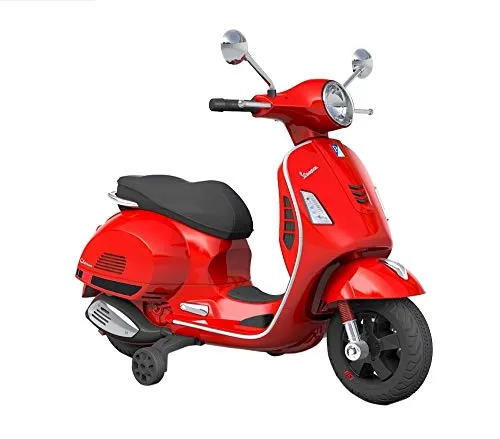 Tecnobike Shop Moto Elettrica Piaggio per Bambini Vespa GTS Rotelle 12V luci LED Suoni (Rosso)