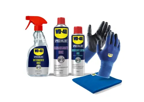 WD-40 Bike Manutenzione Bici Contiene WD-40 Bike Detergente, WD-40 Bike Sgrassante, WD-40 Bike Lubrificante Catena Tutte Le Condizioni, WD-40 Guanti Di Precisione & Panno In Microfibra