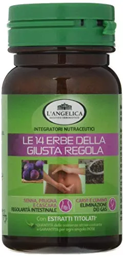 L'Angelica, Integratore Digestivo con 14 Erbe della Giusta Regola, Effetto Lassativo Naturale contro Stitichezza e Pancia Gonfia, Senza Lattosio, Vegan, 75 Compresse